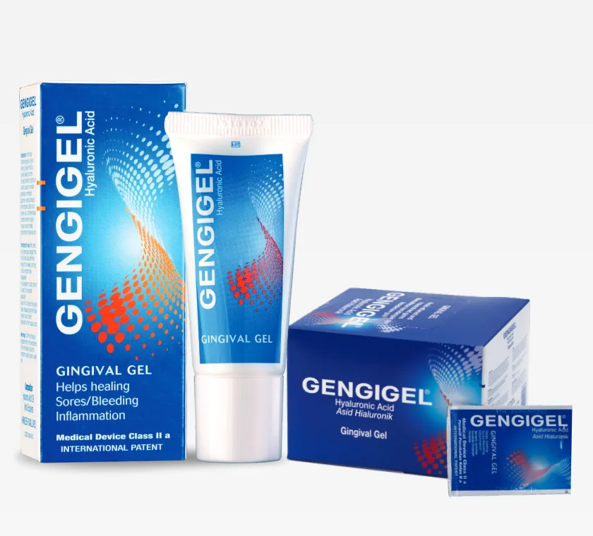 GENGIGEL® Gingival Gel 20ml tube with its box and a sachet