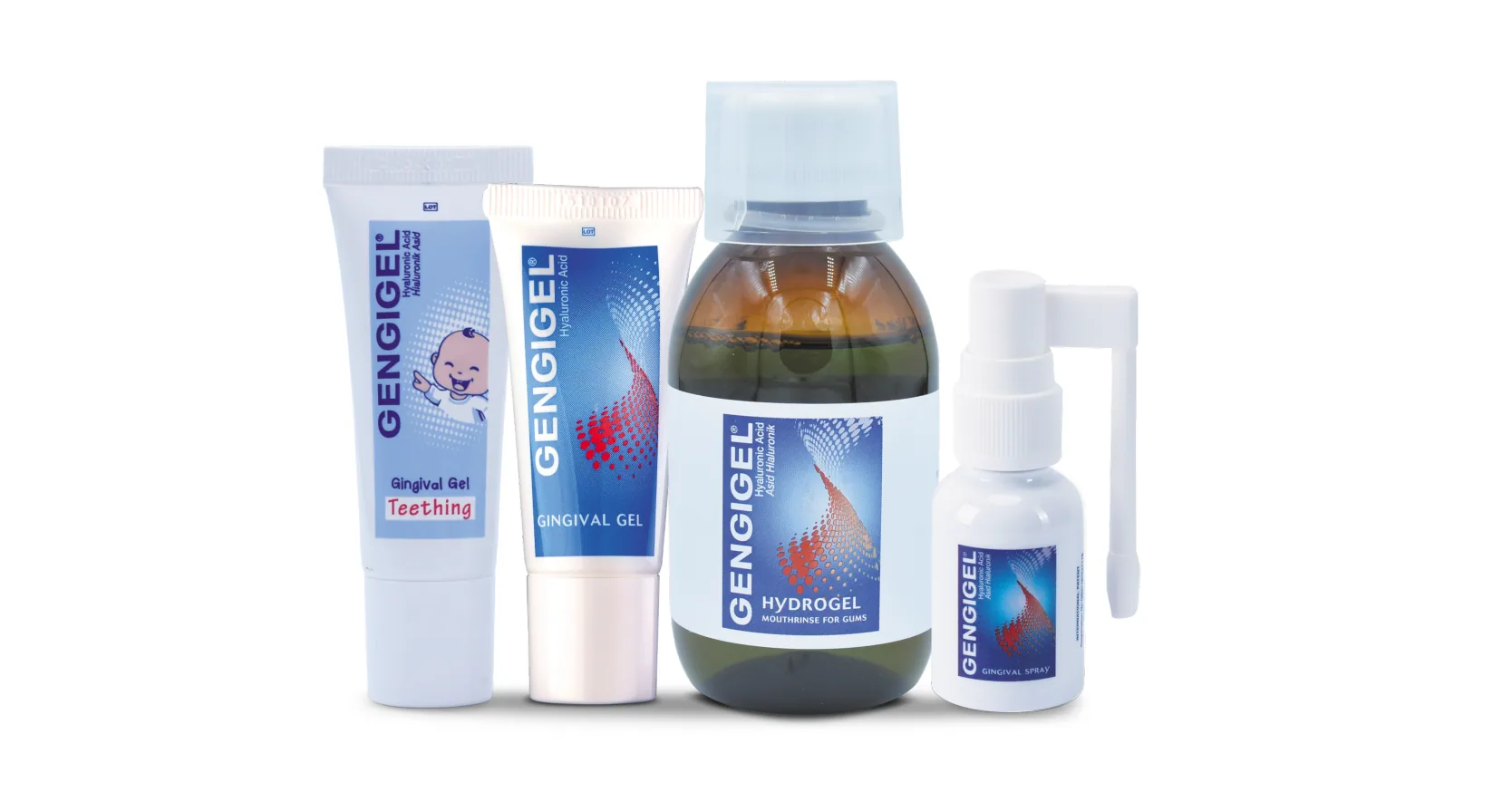 The GENGIGEL® range: Teething gel, Gingival gel, Hydrogel mouthrinse and Gingival spray